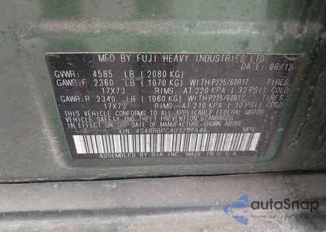 2013 Subaru Outback 2.5I Limited z USA, uszkodzony, nr VIN 4S4BRBPC4D3207646